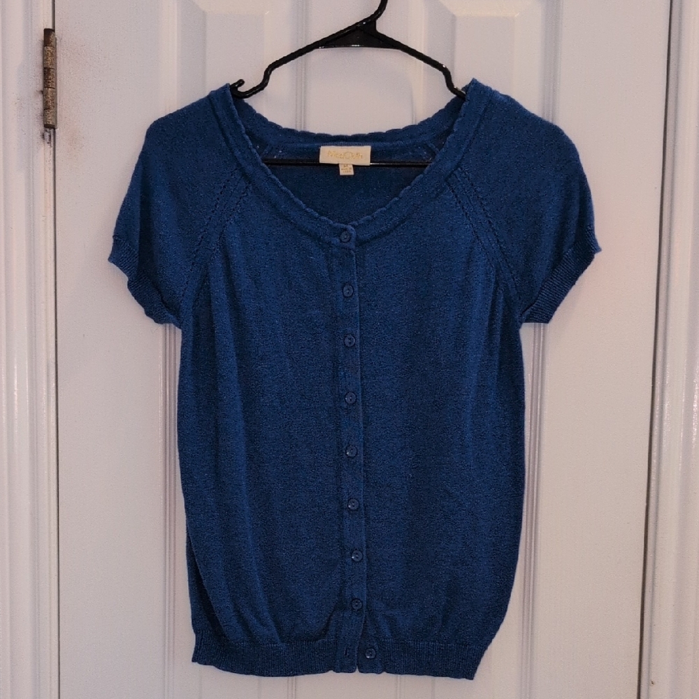 Modcloth Medium Blue Button-Up Short Sleeve Cardigan